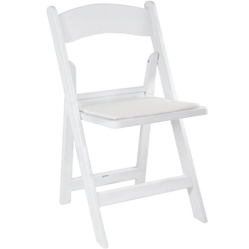 Padded Folding Chair White Resin White Cushion Special Seating Good Events Event Rentals