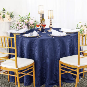 120″ Tablecloth | Damask Navy Blue