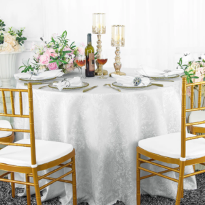 120″ Tablecloth | Damask White